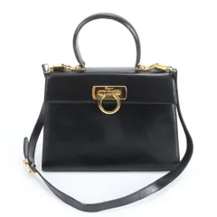 美品 サルヴァトーレフェラガモ ガンチーニ レザー 2WAY ショルダーバッグ 斜め掛け ハンド ブラック 黒 レディース EUM DR30-4【中古】