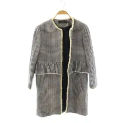 ザラウーマン ZARA WOMAN ノーカラーコート アウター M 紺 ネイビー 白 ホワイト チェック フリルデザイン 2258/637/044 /YM ■ECE003