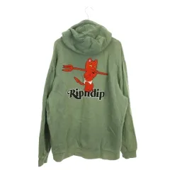 リップンディップ RIPNDIP Devil Baby Hoodie プルパーカー 裏起毛 XL 緑 ダークセージ フード付き 長袖 刺繍 /MN26 ■ECA002