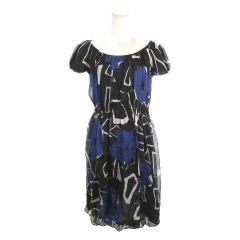 セオリー Theory ワンピース 2 黒 ブラック 青 ブルー 総柄 バルーンシルエット 半袖 /AH14 ■ECA002