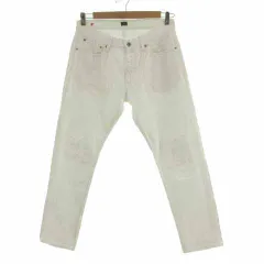 グリーンレーベルリラクシング ユナイテッドアローズ green label relaxing ジーンズ デニム テーパード ダメージ加工 リペア加工 コットン オフ白 33のサムネイル