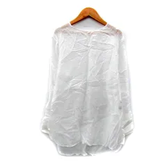 カスタネ Kastane ブラウス シャツ 長袖 無地 ラウンドネック シースルー F 白 ホワイト /SY37