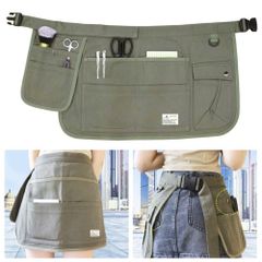 工業用 ハーフエプロン キャンバス生地 マルチポケット ツール ガーデニング 濃いカーキ