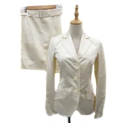 カルソン kulson フォーマル セットアップ 上下 オープンカラージャケット ミドル丈 シングルボタン 総裏地 タイトスカート ひざ丈 シルク混 ウエストベルト付き 上38 下36 アイボリー /YK3