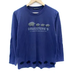 ドラッグストアーズ drug store's Tシャツ カットソー 長袖 ラウンドネック ロゴ プリント 3 紺 ネイビー /SM25