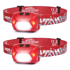 【在庫セール】Lepro ヘッドライト 電池式 LED ヘッドランプ 高輝度 ledヘッドライト 2個セット 6種点灯モード 単4形電池対応【赤＆白ライト/スポット・ワイドLED搭載/SOS点滅/実用点灯22時間/IPX4防水/角度調整可/CE ROHS認証済のサムネイル