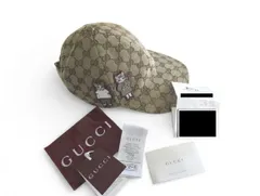 美品☆GUCCI×ヒグチユウコ 　グッチ    GGキャンバス 　ベースボールキャップ　「BOとBORIS」　猫　キャット　ニャンコ【ベージュ＆ブラウン系 】　　Lサイズ（５８㎝）　/　帽子　ハット　キャップ    品番　847862 3HBFT 9884