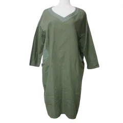ドミンゴ Domingo ブロカント ワンピース ロング 長袖 切り替え Vネック ドロップショルダー 3 L相当 オリーブ X