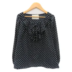 ロペ ROPE ブラウス カットソー 長袖 リボン ドット柄 M 紺 ネイビー オフホワイト /YK28