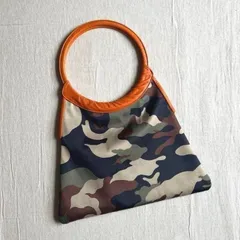 archive　アーカイブ　joomi joolz　Los Angeles　迷彩柄　カモフラージュ　総柄ハンドバッグ　トートバッグ　オレンジレザー　Y2K　平成ギャル　グランジ　パンキッシュ　camouflage×orange leather hand bag