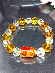 (美品)　フラワーアンバー琥珀 5A多面カットシトリン スターカット水晶