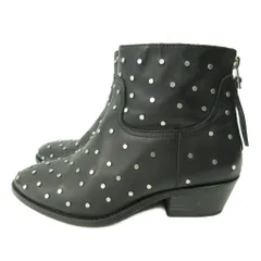 ザディグ エ ヴォルテール ZADIG & VOLTAIRE レザー スタッズ ショートブーツ バックファスナー 黒 ブラック 37 約23.5cm STK