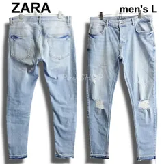 ZARA MAN　ザラ　W34 （約86cm / L）　スキニーデニム　ストレッチ　クラッシュ加工　淡青　トルコ製　メンズ
