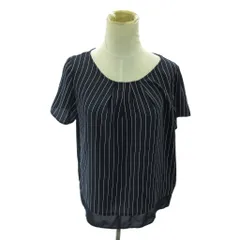 インディヴィ INDIVI 美品 シャツ ブラウス プルオーバー ストライプ 半袖 38 紺 ネイビー 0825