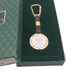 ビンテージ　GUCCI グッチ キーホルダー 　チャーム　レザー　ブラウン　ゴールド　シルバー　箱付き