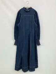 Discoat ディスコート ワンピース M ブルー デニム コットン 無地 長袖 ロング・マキシ丈 フレア