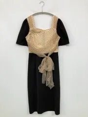 Tika ワンピース L ブラック ドット柄 リボン 半袖 ひざ丈 タイト