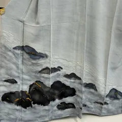 付け下げ 裄65 作家物 縮緬 雲 粋な染め 紋なし 袷 着物 MK-4768