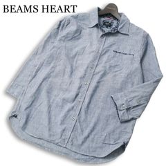 BEAMS HEART ビームス ハート 春夏 麻 リネン混★ 花柄使い 7分袖 シャンブレー シャツ Sz.XL メンズ 大きいサイズ