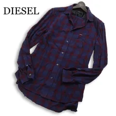 DIESEL ディーゼル 通年 ロゴプレート★ 長袖 チェック柄 カットオフ 切りっぱなし ボタンダウン シャツ Sz.L メンズ