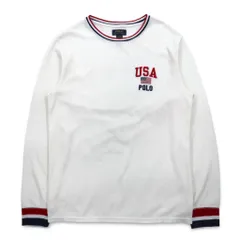 POLO RALPH LAUREN リブライン サーマル ロングスリーブTシャツ ロンT L ホワイト トリコロール USA POLO 星条旗