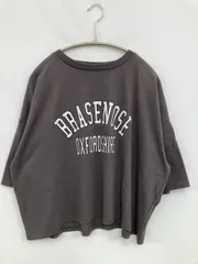 Tシャツ/カットソー M グレー 前面プリント ブランドロゴ ショート丈 半端袖 クルーネック(丸首)