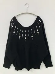 CECIL McBEE セシルマクビー ニット/セーター M ブラック 無地 ビジュー ショート丈 長袖 Uネック