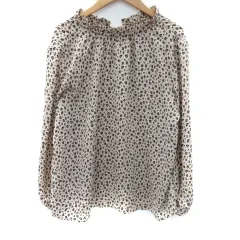 ロペピクニック ROPE Picnic ブラウス カットソー 長袖 ヒョウ柄 レオパード柄 リボン 40 L ベージュ 紺 ネイビー /SM18