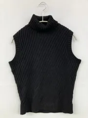 INDIVI インディヴィ ニット/セーター 38 ブラック 無地 ライン柄 コットン ショート丈 袖なし タートルネック/ハイネック