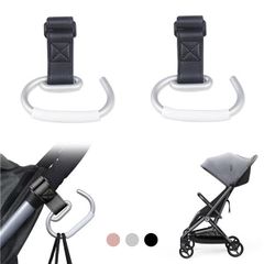 ブラック JnTech ベビーカーフック マルチフック バギーフック マジックテープ式 15kg 荷物かけ 滑り止め マザーズバッグ ベビーカー フック 荷物フック おしゃれ アルミ合金 合皮 高耐久 使いやすい ベビーカー・自転車・バイクに最適 ブラック グ