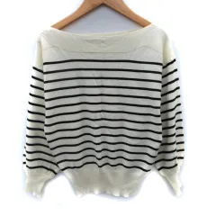 アー・ヴェ･ヴェ ミッシェルクラン a.v.v ニット セーター 長袖 ボートネック ボーダー柄 XS 小さいサイズ アイボリー 黒 ブラック /SM1