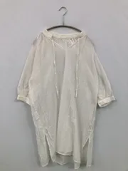 earth music&ecology アースミュージックアンドエコロジー シャツ/ブラウス F ホワイト コットン 無地 リボン ロング丈 半端袖 スタンドカラー