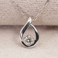 K10WG ダイヤモンド ネックレス 0.15ct フラワーモチーフ ドロップ型 