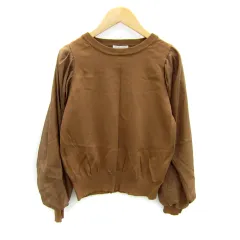 テチチ Te chichi ニット カットソー 長袖 ラウンドネック 無地 切替 F 茶 ブラウン /SY31