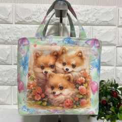 ミニトートバッグ お散歩バッグ ハンドメイド ポメラニアン 両面パネル