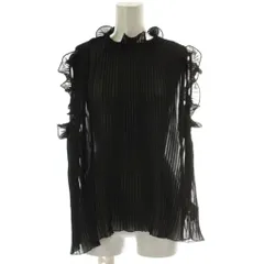 ザラ ZARA シャツ ブラウス L 黒 ブラック プリーツ フリル 袖無し /GG