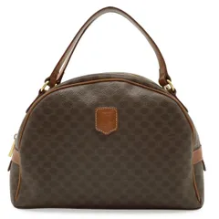 CELINE セリーヌ マカダム柄 ハンドバッグ PVC レザー ダークブラウン ゴールド金具