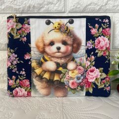 【専用お取り置き】handmade＊ドットフリル❤️サイドフリルポーチ⭐️ヨーキー 専用お取り置き】handmade＊ドットフリル❤️サイドフリルポーチ