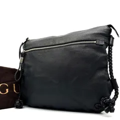 美品 GUCCI グッチ インターロッキングG ショルダーバッグ レザー ブラック 黒 編み込み ストラップ タッセル フリンジ 肩掛け ワンショルダー  冠婚葬祭 パーティ デート お出かけ レディース ウィメンズ