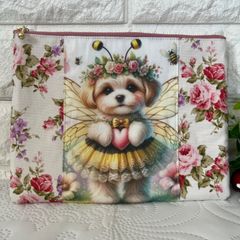 183]おしゃれマルチーズ☆スマホポーチ・ハンドメイド パネル生地