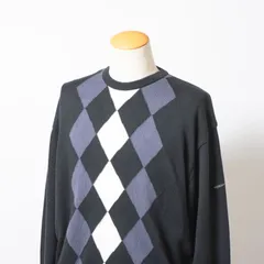 バーバリー BURBERRY Golf アーガイル ニット セーター ブラック コットン100％ メンズ L 日本製 クルーネック ロゴ刺繍 トップス 英国トラッド クラシック USEDのサムネイル