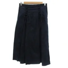 マジェスティックレゴン MAJESTIC LEGON amelier フレアスカート マキシ丈 ロング丈 レースアップリボン フリンジ F 紺 ネイビー /YS8