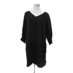 アダムエロペ Adam et Rope' ワンピース ミニ丈 長袖 Vネック レース 麻 リネン 38 M 黒 ブラック /YS20