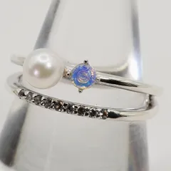 4℃ クリスマス パール×オパール シルバー リング 2連風/25-2294