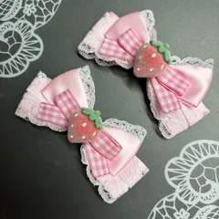 ふわいちご♡ギンガムリボン　ピンク　ヘアクリップ  量産型　地雷　ゴスロリ　天使界隈　サブカル　コンカフェ
