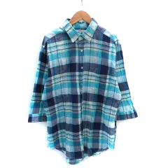 エドウィン EDWIN チュニックシャツ 七分袖 チェック柄 M マルチカラー 水色 ライトブルー 紺 ネイビー /SM2のサムネイル