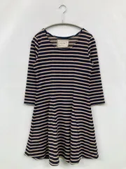 LAGUNAMOON ラグナムーン ワンピース F ネイビー ナイロン ボーダー柄 半端袖 ひざ丈 フレア