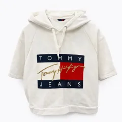 トミー ジーンズ 白 半袖 フードTシャツ S
