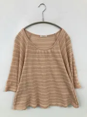 CINEMA CLUB シネマクラブ ニット/セーター M ベージュ ニット コットン 無地 ミドル丈 半端袖 クルーネック(丸首)