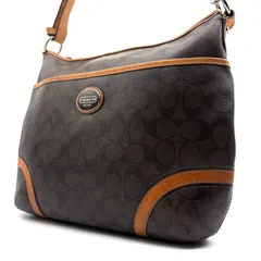 COACH y2k signature canvas leather shoulderbag コーチ シグネチャー柄 PVCキャンバスレザー素材 ブラウン A4収納可能